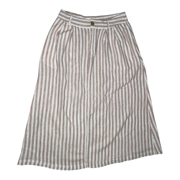 A New Day Linen Striped Midi Skirt Cream Womens Size Medium - Picture 1 of 5
